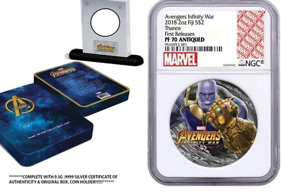 2018 Fiji 2oz .999 Silver Coin Marvel Avenger's Thanos - NGC PF70 W/ COA & OGP ! - Image 1 of 4