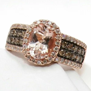 2.50Ct Lab Created Morganite & Chocolate Diamond Band Ring 14K Rose Gold Finish - Picture 1 of 4