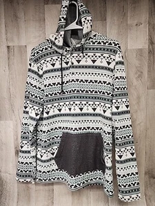 On The Byas Aztec Print Pullover Hoodie MEDIUM Pouch Pocket Beach Light - Green - Picture 1 of 9