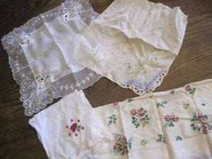 VTG EMBROIDERED LOT OF 4 LADIES HANKERCHIEFS-LACE HEM/FLORAL/PRINTED FLORAL - Picture 1 of 3