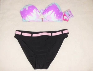 NEW La Blanca/Candies Swimsuit Bikini Mixed sz M 10 NWT Bandeau Strap Belt Look - Picture 1 of 9