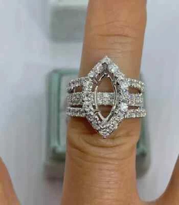 Anillo de Compromiso Marquesa D GENUINO MOISSANITA SEMI MONTAJE Chapado en Oro Blanco 14K Foto 1 de 4
