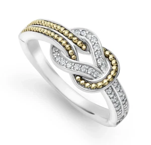 🆕New LAGOS Newport Two-Tone 18K Gold Sterling Silver Knot Diamond Ring Size 7 - Picture 1 of 6