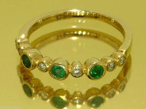 s R159 Genuine 9K Yellow Gold NATURAL Emerald & Diamond Eternity Ring Trilogy - Picture 1 of 3