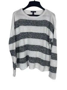 Eileen Fisher leichter Strickpullover Damen S weiß grau gestreift Bio Leinen - Bild 1 von 14