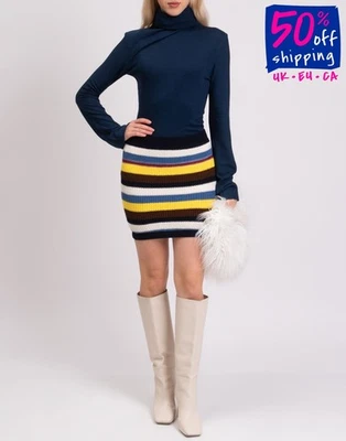 PVP €450 MARNI Minifalda Tejida IT40 US4 UK8 M Mezcla de Lana Rayas Foto 1 de 4