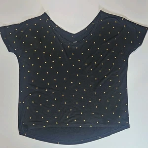 Gap Luxe Blouse Womens XS Black Gold Hearts Print V-neck Cap Sleeve Feminine Top - Picture 1 of 7