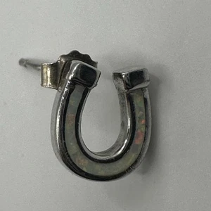 Sterling Silver 925 Horseshoe Single Stud Earring S925 Coastal Cowgirl Horse - Picture 1 of 7