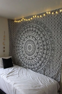 Tapiz mandala indio colgante de pared elefante blanco y negro tapiz hippy... Foto 1 de 4
