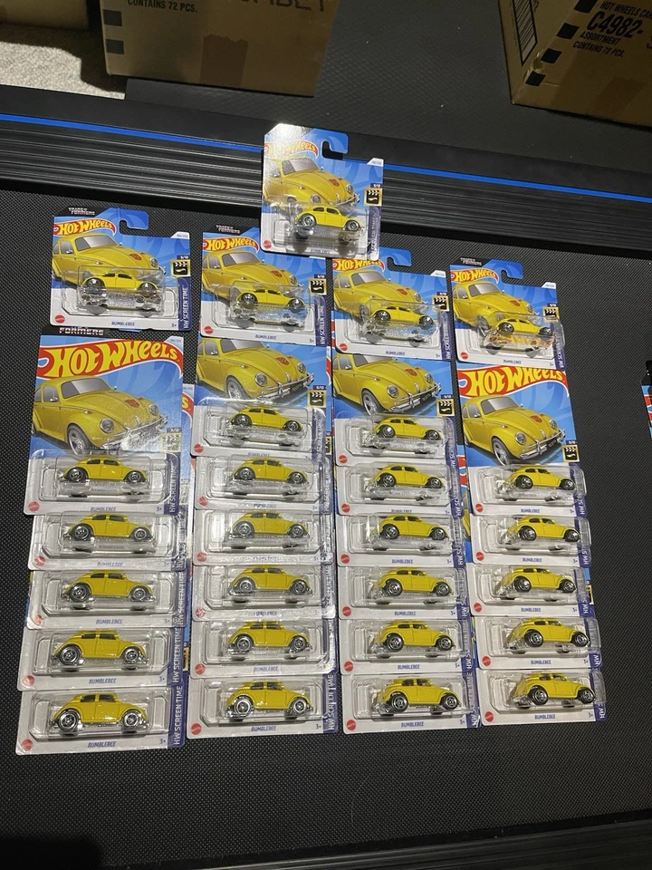 VHTF Hot Wheels Transformers Bumblebee yellow Beetle VW Bug LOT X27 W/short Card - Image 1 of 3