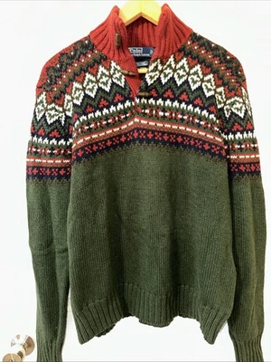 Polo Ralph Lauren Suéter Para Hombres XL Marrón Mezcla de Lino Pesado Pullover Botones de Madera Foto 1 de 4