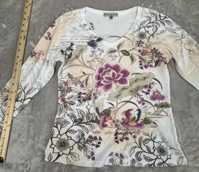 Top floral vintage Suzie para mujer talla PM multicolor manga 3/4 Foto 1 de 4