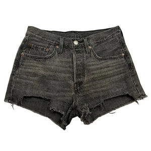 Levis Premium 501 Shorts Damen 26 Button Fly High Rise BIG E Distressed Denim - Bild 1 von 12