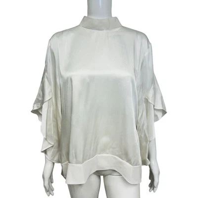 Blusa Top FENDI Blanca Satén Gargantilla Cuello Lazo Cady Manga Acampanada Talla 46 EE. UU. 10 Foto 1 de 4