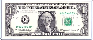 Billete de $1 de la Reserva Federal de Nueva York 1999 **STAR** #B02540629* - Imagen 1 de 2