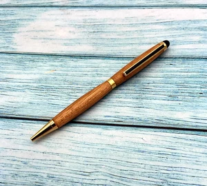 Whiskey Barrel Pen with Stylus | Personalized Executive Pen | 24K Gold Trim - Picture 1 of 4