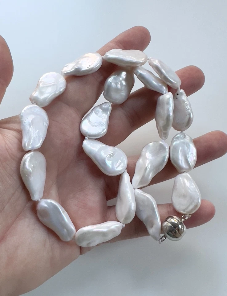 Collar de perlas moneda iridiscente barroco plano plata esterlina vintage Estate 18,5" Foto 1 de 4