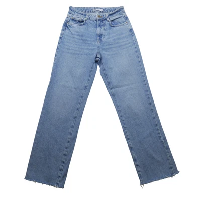 ZARA Jeans Women Size 2 Straight Medium Wash Blue Fringe Pockets - Image 1 of 4