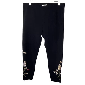 Leggings para mujer Johnny Was talla XL negros Penélope ajustados bordados florales - Imagen 1 de 8