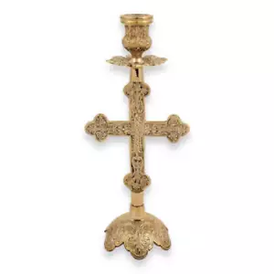 Solid Cross Shape Brass Candle Holder - Orthodox Candlestick - Picture 1 of 7