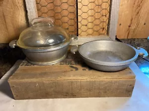 Pentole padella per salsa vintage servizio custode alluminio pressofuso 1/2 e 1 qt ~ coperchio in vetro - Foto 1 di 8