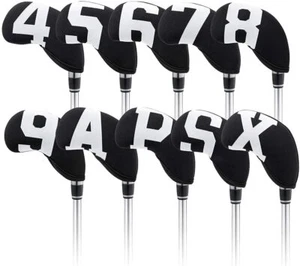Black Neoprene Golf Iron Club Head Covers 10pcs Set for Mizuno Callaway Titleist - Picture 1 of 9
