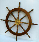 36'' Brass Nautical Antique Style Ship Wheel Wooden Boat Steering Wall Home Gift