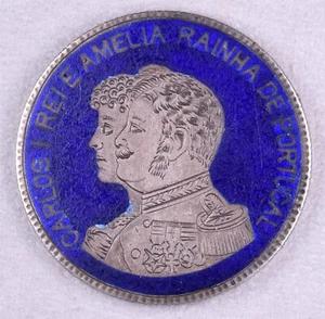 1898 Portugal Discovery India 400th Carlos I Silver 1000 Reis Coin Blue Backing! - Picture 1 of 2