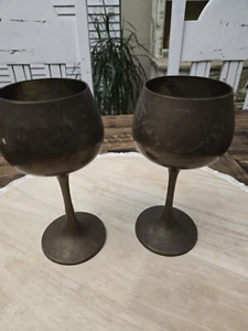 Pair of Vtg Solid Brass Goblets Made in India - 7.5" tall - Picture 1 of 5