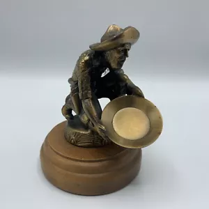 Vintage Jeep Willys Gold Miner Prospector Paper Weight Hood Ornament Wooden Base - Picture 1 of 7