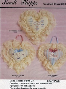 Lace Hearts Cross Stitch Pattern Mom Wedding Monogram Sandi Phipps 2001 Instruct - Picture 1 of 2