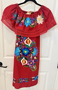 Hand Embroidered Puebla Dress Size M Red NWT!!! Beautiful Hand Crafted Mexico - Picture 1 of 5