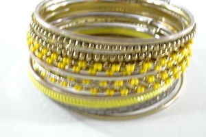 CARA Nordstrom Mixed Media Bangles Set of 14 GOLD Crystal yellow Bracelet NWT 98 - Picture 1 of 4