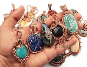 Assorted Crystal Wire Wrapped Necklace Pendant Copper Designer Pendant Jewelry