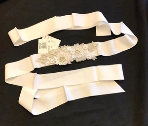 Brautkleid Schärpe mit Pailletten & Perlen Davids Braut weiß wunderschön - Bild 1 von 4