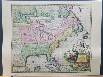 Mapa vintage de América del Norte 1735 impresiones de Matthew Seutter Penn, Nueva York años 60 Foto 1 de 4
