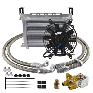 25 Row Universal Engine Oil Cooler Mount Kit w/Thermostatic Adapter & 12V fan - Picture 1 of 12