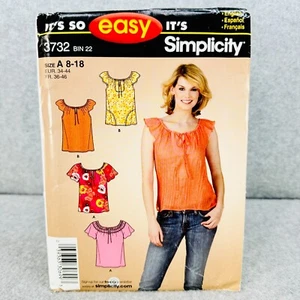 Simplicity 3732 Pullover Top with Short Sleeves Misses Size 8 18 Sewing Pattern - Picture 1 of 4