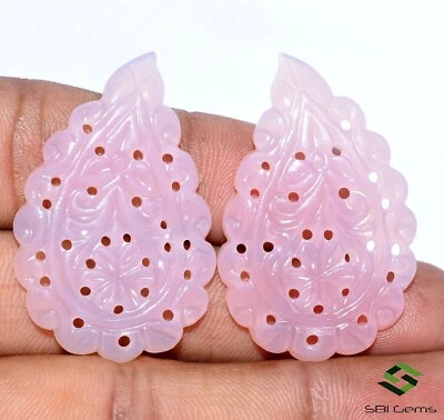 Par de piedras preciosas sueltas hechas a mano de calcedonia natural de 40x25 mm 58,54 CTS Foto 1 de 4