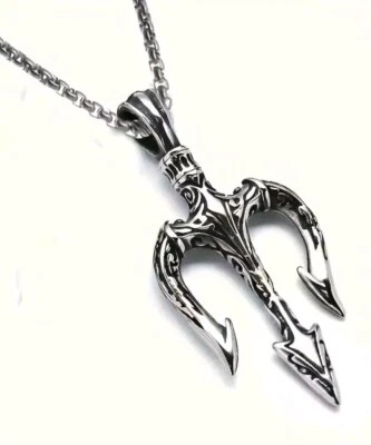 Colar Amuleto Para Hombre De Acero Inoxidable Con Tridente De Poseidón  - Imagem 1 de 4