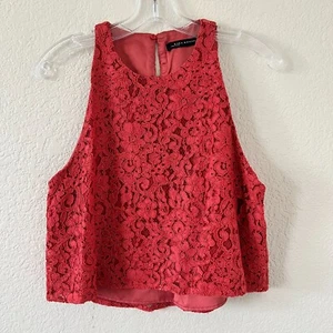 Zara Pink Floral Eyelet Sleeveless Keyhole Back Lined Top Womens M - Picture 1 of 7