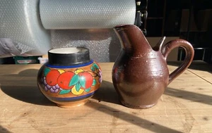 ART DECO HAND PAINTED VASE WITH A STONEWARE PITCHER DATED 1911 - Picture 1 of 24