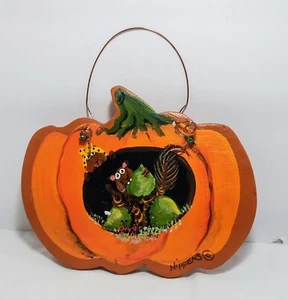 Pumpkin Wall Plaque Hand Painted Halloween Decor Terra Cotta - Picture 1 of 4