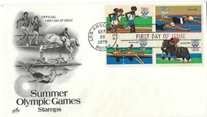 5 FDCs 1980 Summer Olympics B4 on ArtCraft, 4 singles on Readers Digest Cachets - Picture 1 of 5