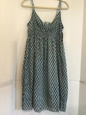 Nuevo con etiquetas Vestido Solero Derek Corazón L Azul Pequeño Floral Cintura Acanalada Correa de Espagueti Algodón Foto 1 de 3