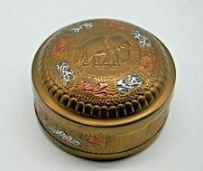 Vintage 1950s Malayan Indian brass copper & silver repousse elephant trinket box