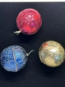Antique Victorian Christmas Ornaments Foil Ball Candy Container Set Of 3 - Picture 1 of 9