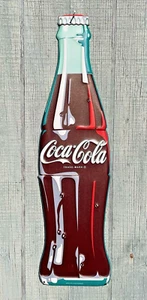 24in Classic Glass Coke Bottle Coca-Cola Die Cut Embossed Hanging Metal Sign - Picture 1 of 7