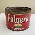 Vintage Folgers Tin Coffee Can 1952 Empty No Lid No Key Collectible Advertising