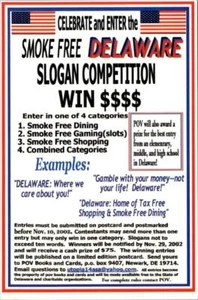 DE, Delaware 2002 RAUCHFREI SLOGAN WETTBEWERB EINTRITTSFORMULAR 4X6 Postkarte - Bild 1 von 2